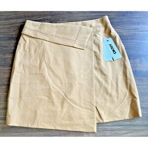 DKNY Women's Petite Faux-Wrap Mini Skirt Formal Casual Chic Camel Brown 14P